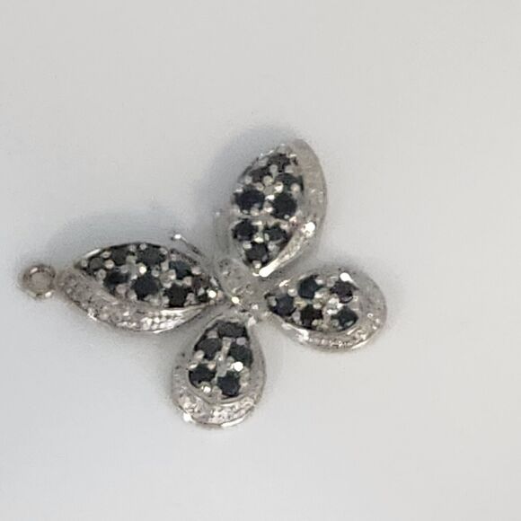 Beautiful 10k White Gold Sapphire And Diamond Pendant - Picture 3 of 9